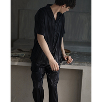 Mens pajamas summer thin ice cold silk casual short sleeve trousers home clothing mens silk plus size summer suit