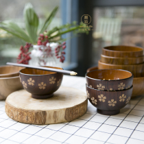 Japanese whole wood acacia wood bowl Japanese jujube wood Cherry blossom bowl Log salad bowl Childrens soup bowl Noodle bowl