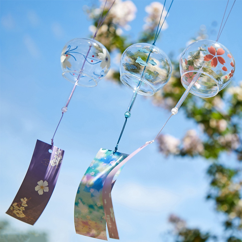 Wishing Wind Chimes Bedroom Hanging Decoration Summer and Wind Chimes Cherry Blossom Glass Transparent Hanging Outdoor Outdoor Garden Wind Chimes - Taobao
