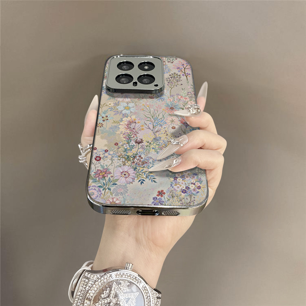 Retro Floral Pattern Suitable for Xiaomi 17Promax Phone Case, Fashionable for Women, Miui15/14 Aesthetic Leather Texture, K90Promax Full Protection Anti-Drop, K80U Simple Civi5Pro High-End Feel Case