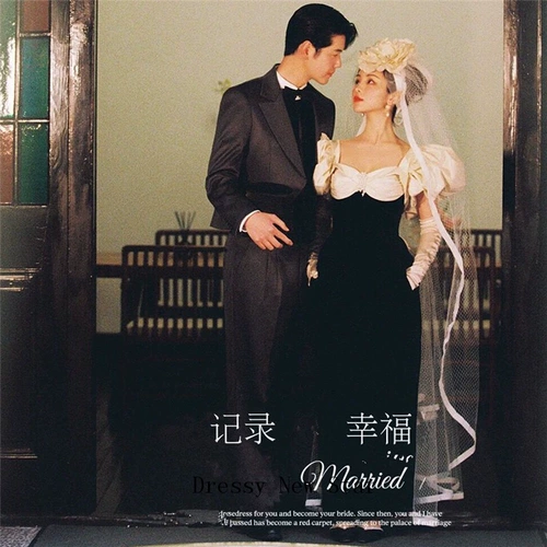 Черное дорожное ретро свадебное платье, французский ретро стиль