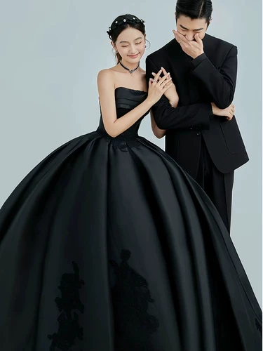 Новый черный атласный топ для фотостудии в стиле ретро, простой хвост, одежда для свадебной фотосъемки в помещении, платье для фотосъемки