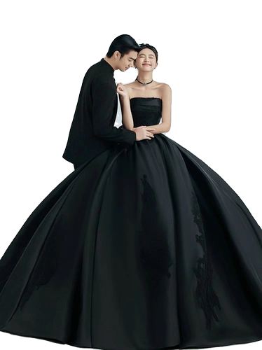 Новый черный атласный топ для фотостудии в стиле ретро, простой хвост, одежда для свадебной фотосъемки в помещении, платье для фотосъемки