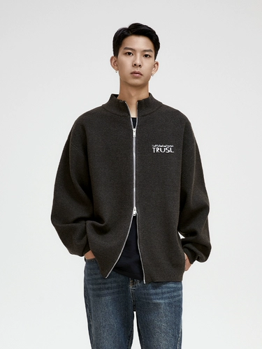 Кардиган с молнией, свитер, трикотажная куртка для влюбленных, с вышивкой, оверсайз, увеличенная толщина