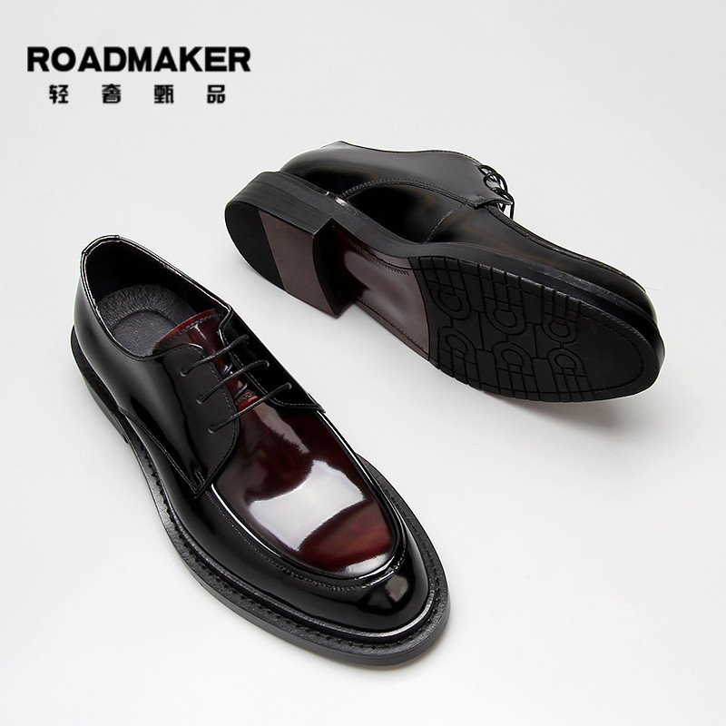 Road Maker shoes men's business dress luxury brand suit paint Piderby shoes high - end real leather marriage shoes