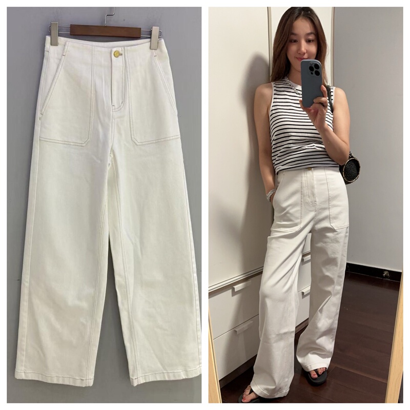 25 Autumn Collection High-Quality Boutique White Women's Jeans High-Waisted Straight-Leg Pants Slimming and Leg-Lengthening Versatile