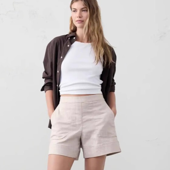 Banana Republic 25 Summer Women's Linen Blended Refreshing Beige Loose Shorts