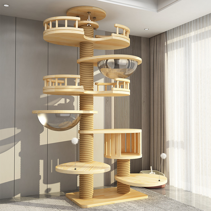 Cat climbing through the sky pillar floating window solid wood does not occupy a floor space free of perforated PVC cat cohorts to the top of the sky Cat Climbing-Taobao