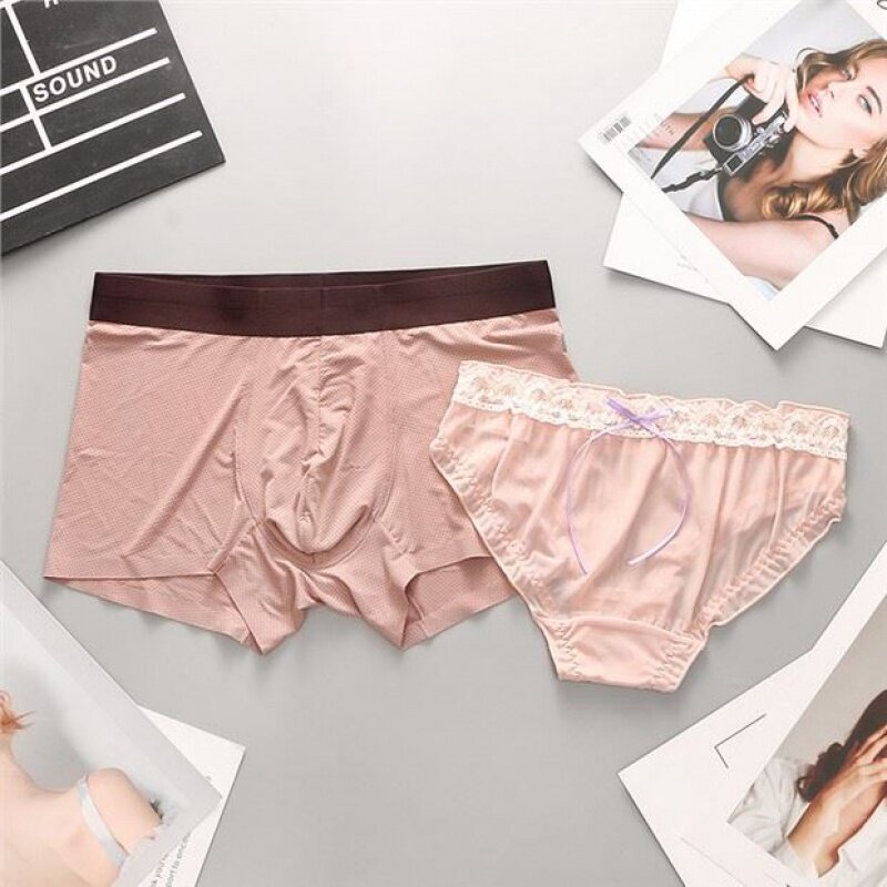 Lovers Briefs Female Ice Silk Passion Seductive Lace Mesh Yarn Pair Lingerie Suit Sexually Apologetic Couple Shorts Summer