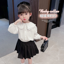 Girl Long Sleeve Shirt Spring Autumn Baby 2022 New Autumn Dress Foreign Air Lotus Leaf Collar Lining Little Girl Blouse Korean version