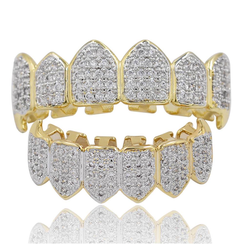 Hip hop, European and American gold teeth hiphop braces for rap pointed tooth ornaments are slightly inlaid and adorned with diamond boomers