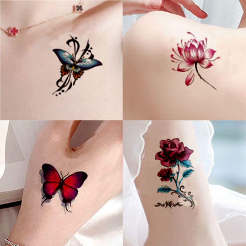 Waterproof stickers tattoo permanent tattoo stickers waterproof female long-lasting ins sexy rose flower butterfly tattoo cover scar