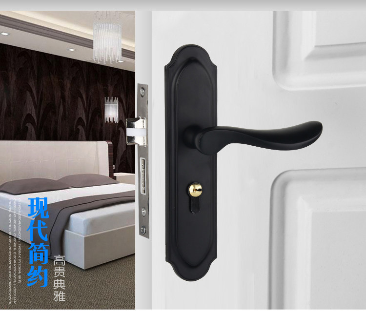 European Black Wooden Door Lock Indoor Steel Wooden Door Lock Silent Bedroom Door Lock Universal Room Door Lock Three-Piece Set