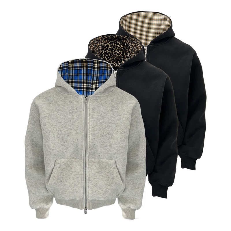 25Fw Color-Blocked Double-Zipper Cardigan Cleanfit Short Wide Hooded Sweatshirt Unisex Casual Jacket Trendy