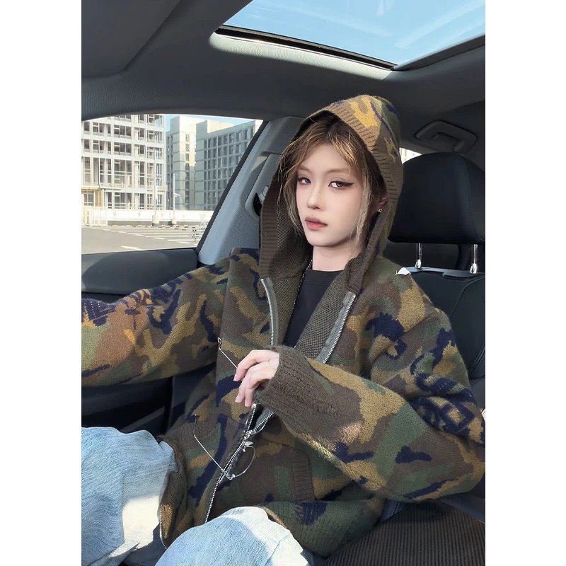 Retro Sweater 2025 Autumn and Winter New Style Handsome Men's Lazy Style Camouflage Sweatshirt Hooded Cardigan Knitwear Jacket for Women Retro Sweater 2025 Autumn and Winter New Style Handsome Men's Lazy Style Camouflage Sweatshirt Hooded Cardigan Knitwear Jacket for Women