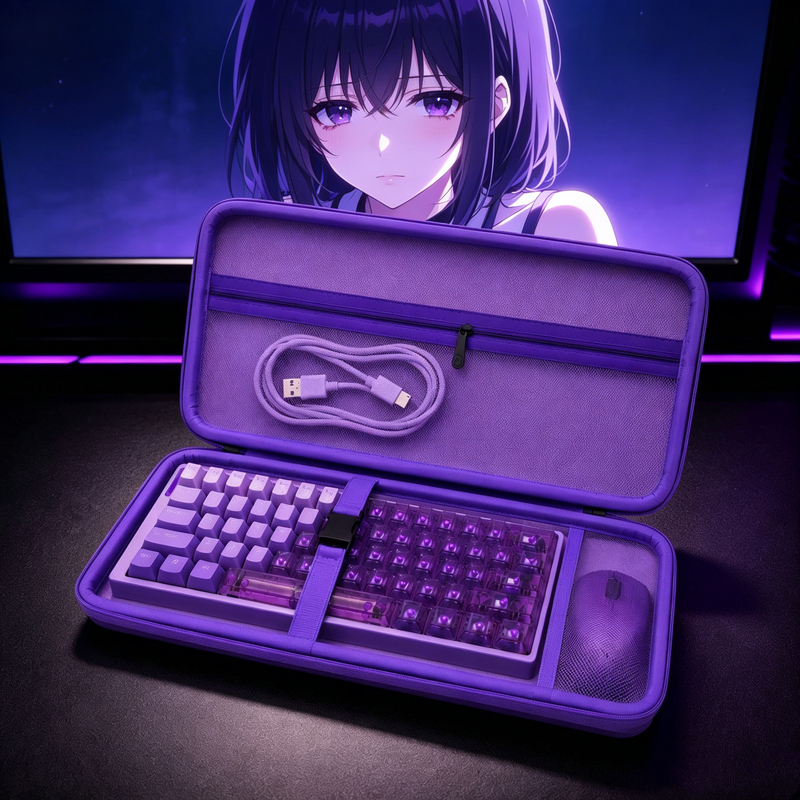 Keyboard Storage Bag Compatible with Ev63, Miicong, Rog, Little Bee, Atk, Wooting Keyboards and Mouse, Purple Protective Case