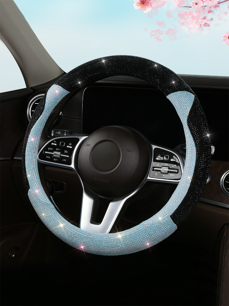 New Cat-Themed Full Diamond Car Steering Wheel Cover for Women, Suitable for All Seasons, Crystal Sparkling Diamond Anti-Slip Summer Handlebar Cover