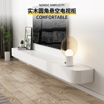 Circular arc full solid wood suspended TV cabinet minimalist modern living room light and luxurious wind wall-mounted TV cabinet ground cabinet white
