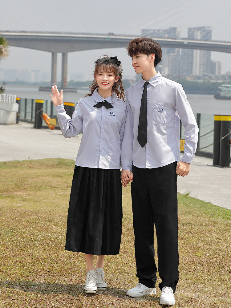 Spring college style Thai school uniform JK long-sleeved short-sleeved student shirt first love all-match doll collar top three-piece suit