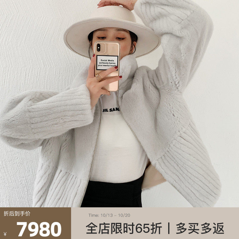 Disy 2020 Denmark Copenhagen purple label mink fur coat women's whole mink short mink coat inlay leather