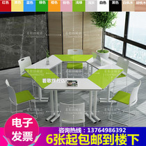 Hexagon Conference Table Group Activity Room Splicing Desks Mental Coaching Hexagon Training Table Trapezoidal Student Table And Chairs