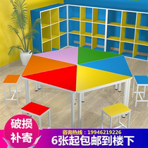 Triangle Training Table Stool Student Tutoring Class Desk Hexagon Drawing Table Color Composition Group Body Activity Room Table