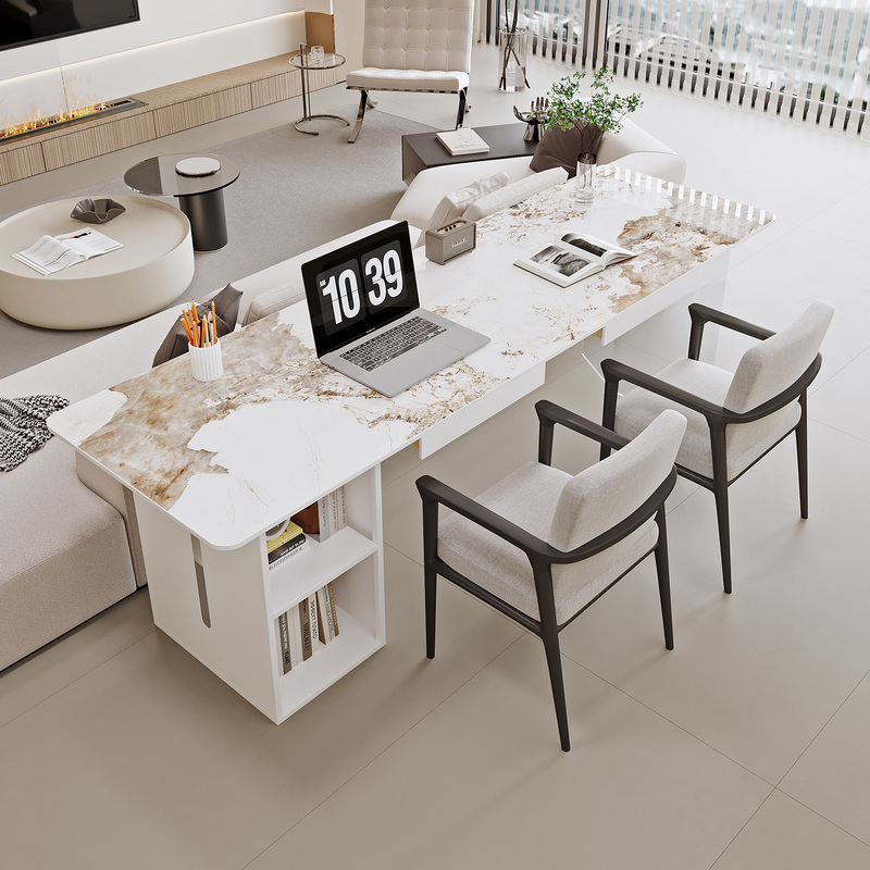 Acrylic Rock Slab Desk and Bookshelf Integrated Set for Small Apartments, Study and Office Desk, Home Sofa Back Long Table