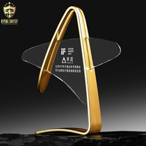 Gold silver and copper metal crystal trophy custom creative lettering five-pointed star new high-end atmospheric team champion medal