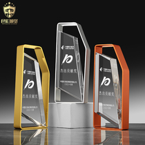 Gold silver and copper metal trophy customization creative lettering excellent staff upscale atmosphere team crystal trophy card customization