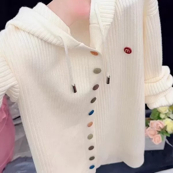 Trendy Long-Sleeve Hooded Knit Sweater for Women 2026 Spring and Autumn New Style Plus Size Versatile Loose Fit Slimming Youthful Top