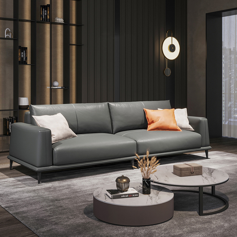 Italian leather office sofa simple modern business reception office leisure three-seat coffee table combination