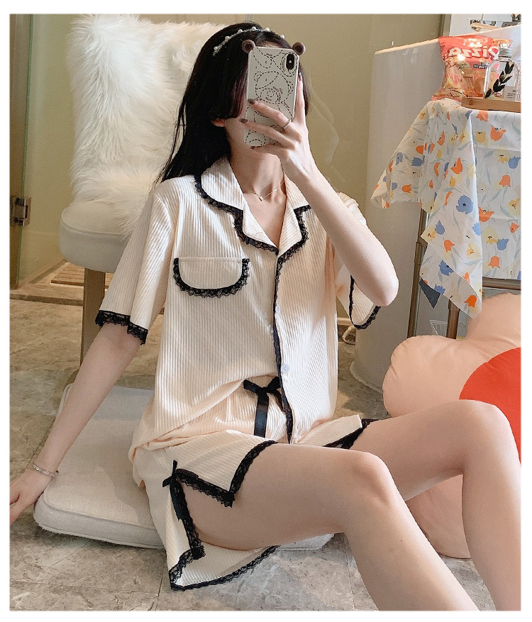 Sandro Vicari pure cotton pyjamas woman thin short sleeve cute princess lace floral lace home suit summer