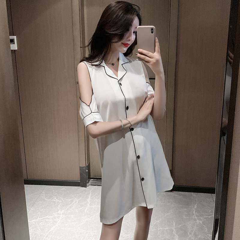 Sandro Vicari Summer new shirt short sleeve sleepwear female senses shoulder sleeping skirt can be worn outside the home