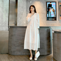 Pregnant women spring dress 2022 spring long cotton shirt foreign style Net Red fashion tide autumn skirt hot mom