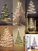 DIY wall Christmas tree decoration dark green tops and colorful strips Christmas restaurant window scene decoration