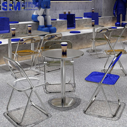 Industrial Style Coffee Shop Stainless Steel Transparent Folding Chairs, Popular in Internet-Famous Milk Tea and Dessert Shops, Baking and Cake Shop Table and Chair Set