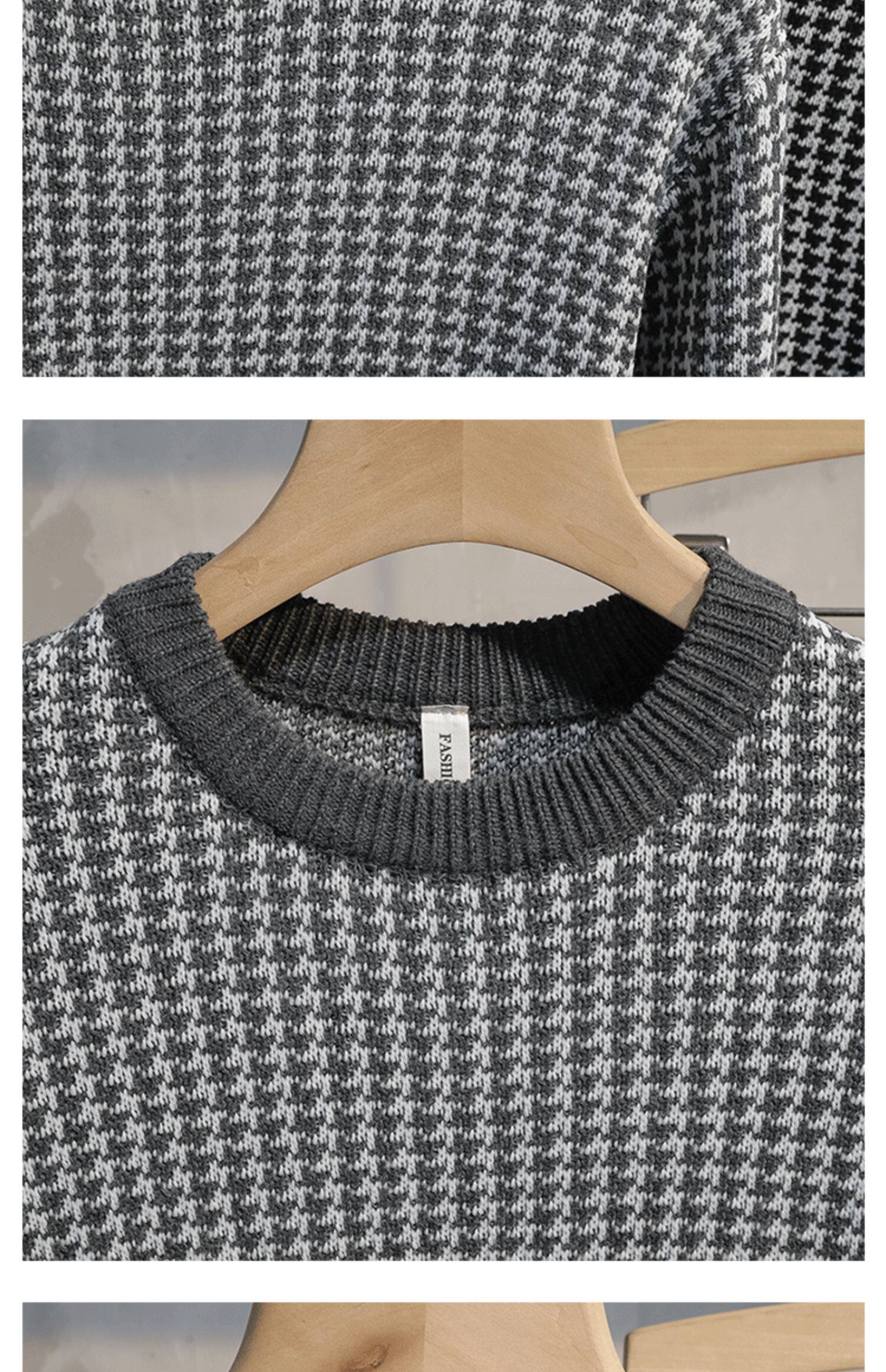 Мужской демисезонный трикотажный свитер с круглым воротником, приталенный лонгслив, шорты, увеличенная толщина                    