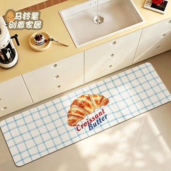 French croissant kitchen floor mats oil-proof and waterproof technology leather long mats cream style stain-resistant no-wash non-slip carpet