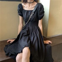 Net reddits Japanese style new short pure color sleeves dress schoolgirls Summer square collar design Feel the salt can be sweetened