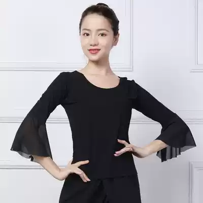 Super fire spring and summer new seven-point gauze sleeve round neck dance practice clothes Latin Dance Square Dance Dance Dance costume coat women