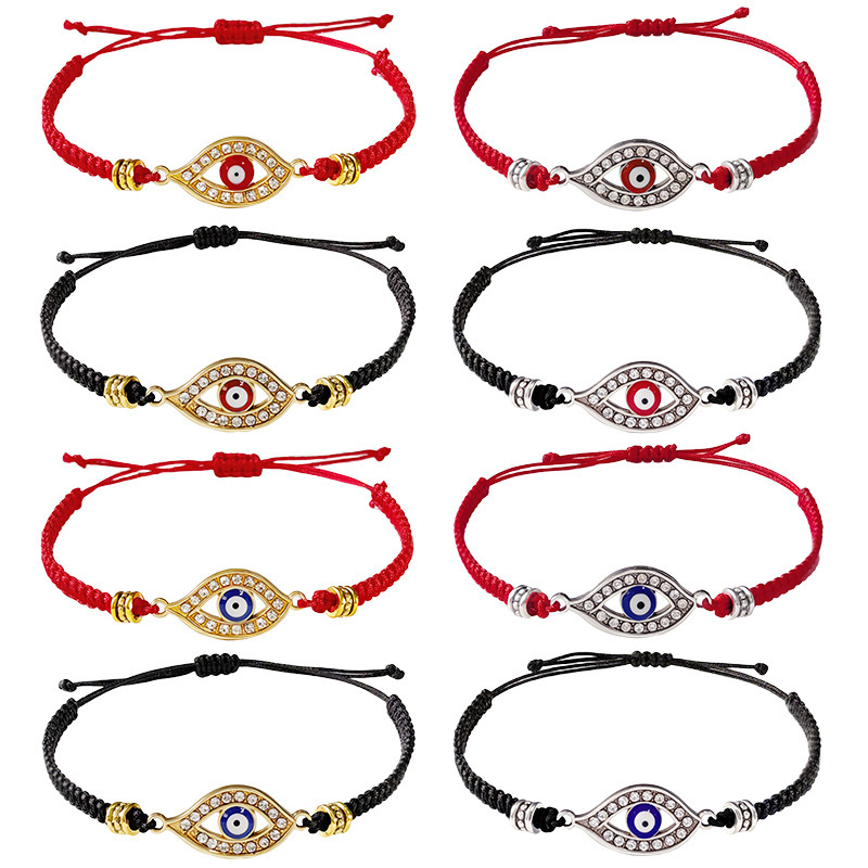 Middle Eastern Diamond-Encrusted Lucky Blue Evil Eye Bracelet Hamsa Personalized Woven Rhinestone Evil Eye Good Luck Bracelet