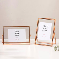 Simple ins Style Metal Photo Frame Display Stand Glass Transparent Photo Album Ornament High-End Feel 6-Inch 7inch 8inch A4 Photo Frame