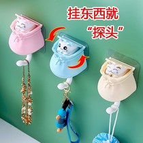 Hook on white wall Hook Teen Raw Dormitory Creative Fun Kitty Strong Hook Free to punch in the door