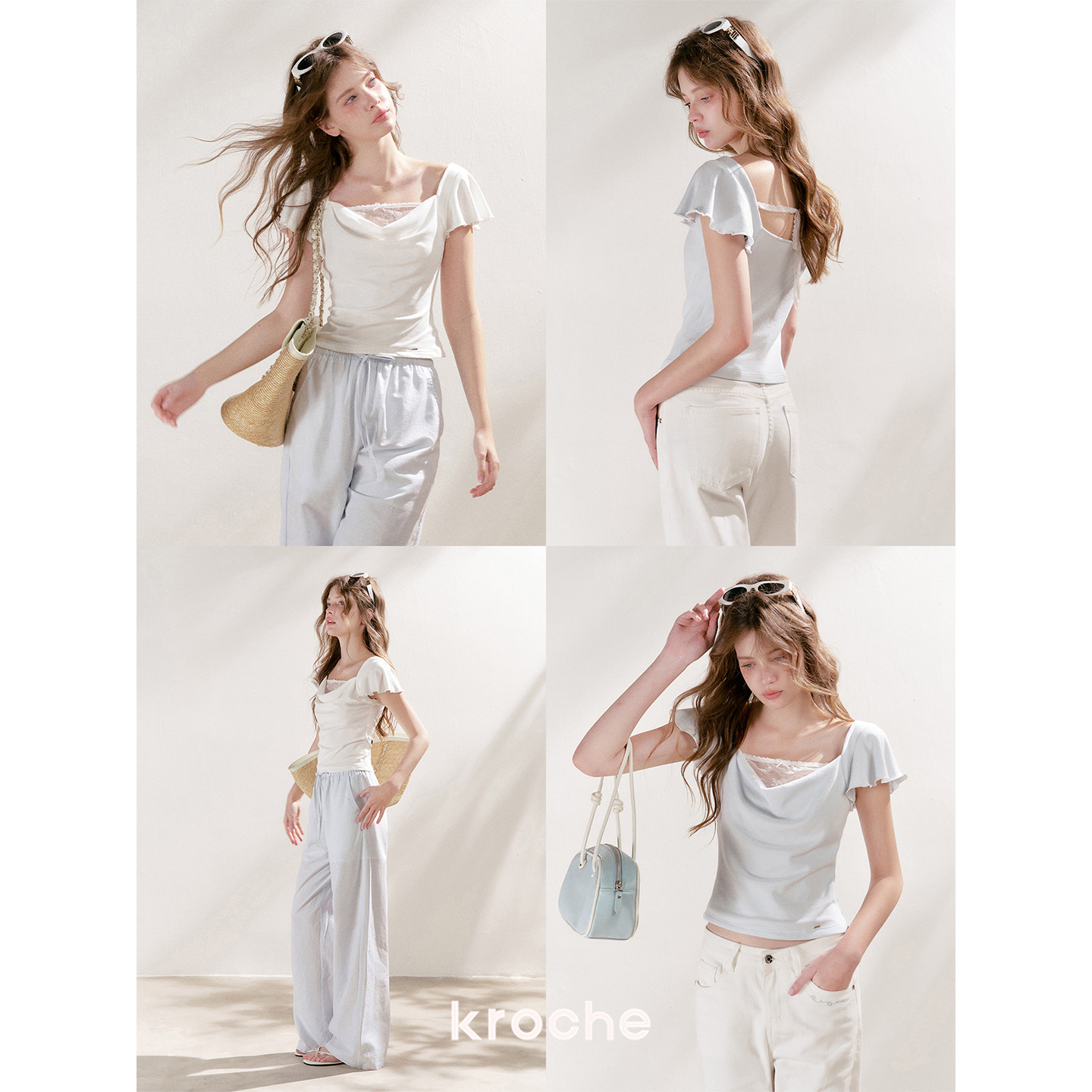 KROCHE レース 重ね着風 半袖 Tシャツ KEC8089