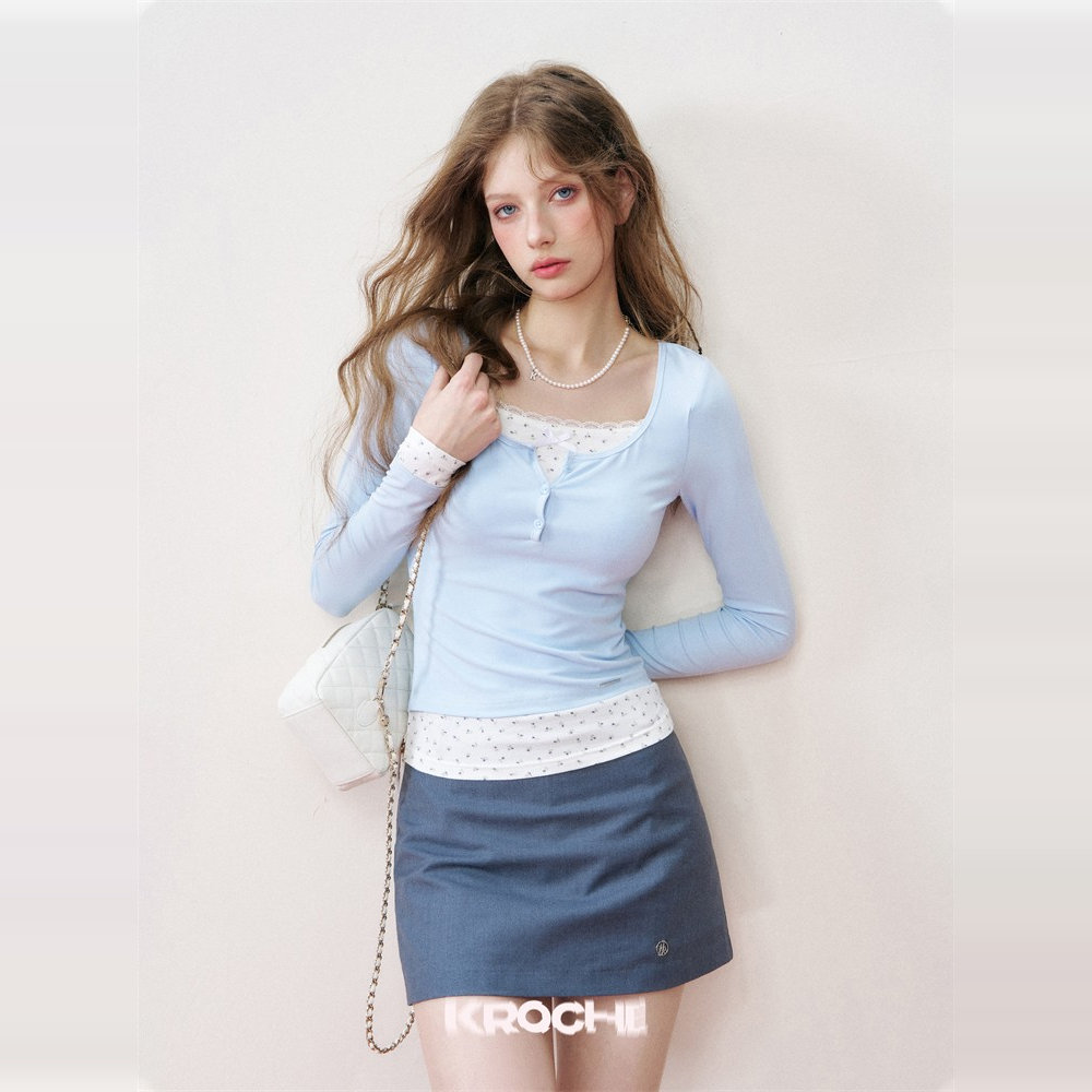 KROCHE レース 重ね着風 長袖 Tシャツ KB4012