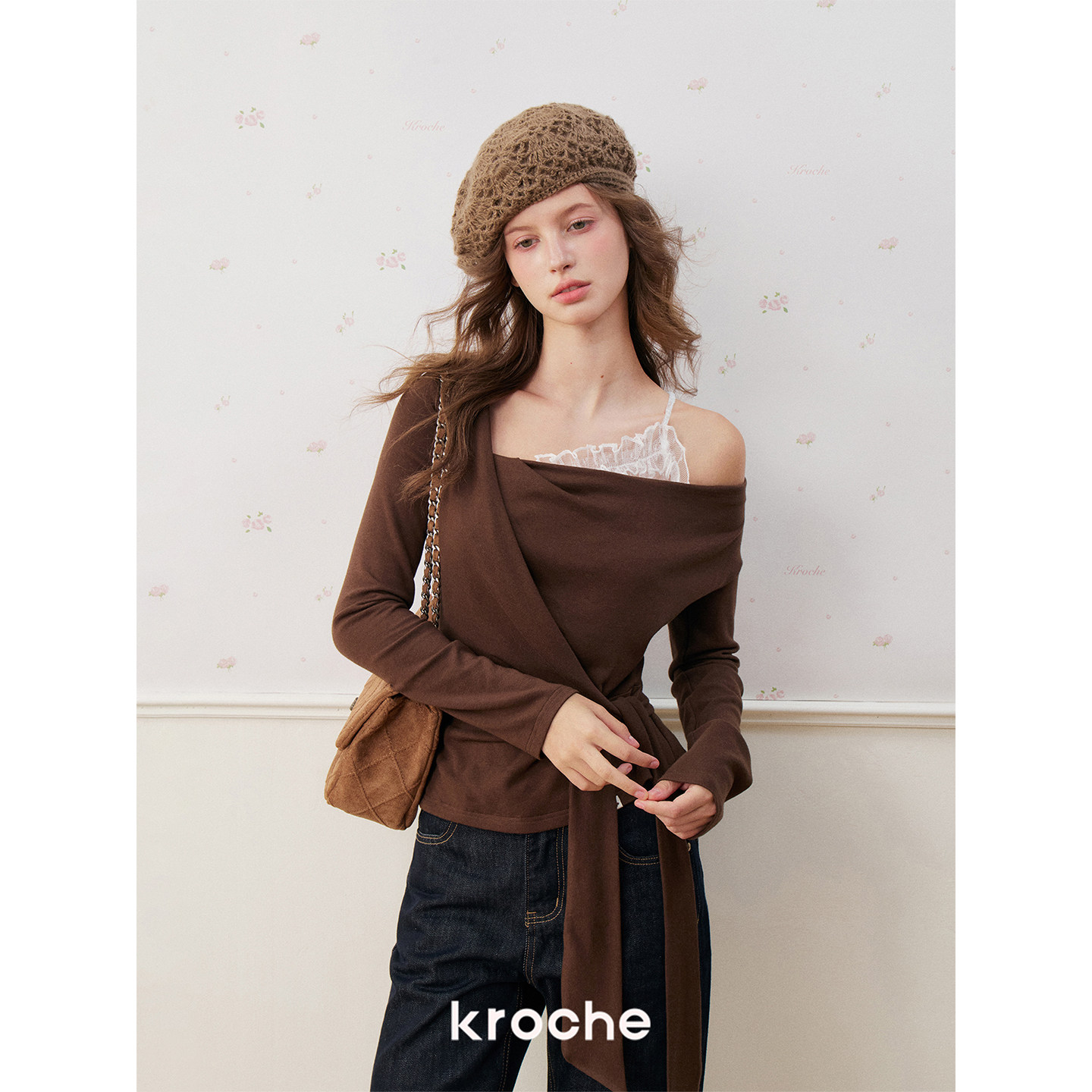 KROCHE レース アシンメトリー 重ね着風 長袖 Tシャツ KP3134