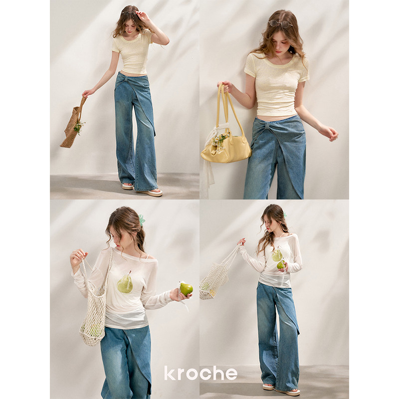 KROCHE リボン デニム ワイド デニムパンツ KN2004