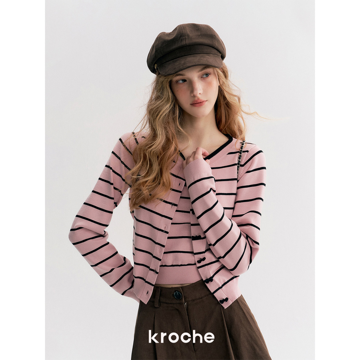 KROCHE リボン ストライプ 配色 ニット KZY6010