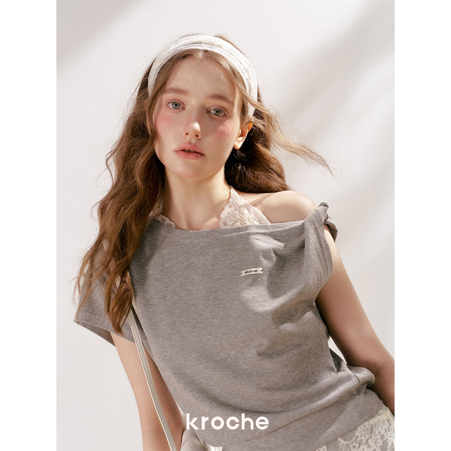 KROCHE レース アシンメトリー ホルターネック セットアップ