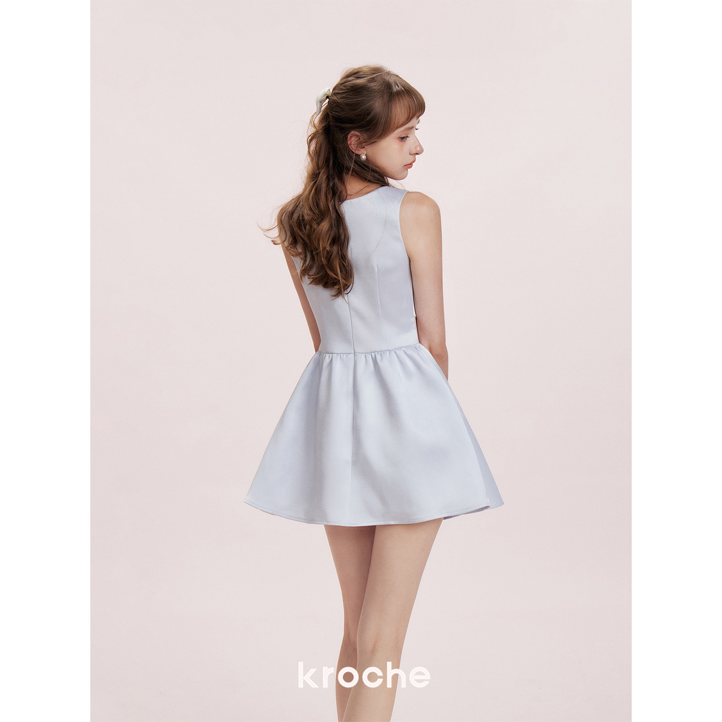 KROCHE レース スクエアネック フラワー 透かし編み ワンピース KR8130